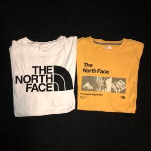 The North Face. 2 Shirts. Size Large. White & Yellow color.